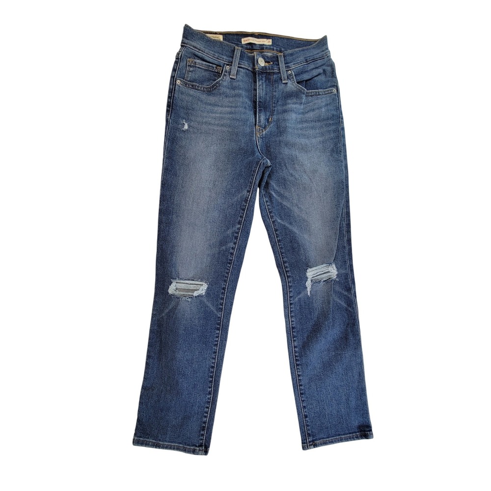 Levi's Premium Women's Jeans 25 High Rise Straight Crop Distressed Medium Wash